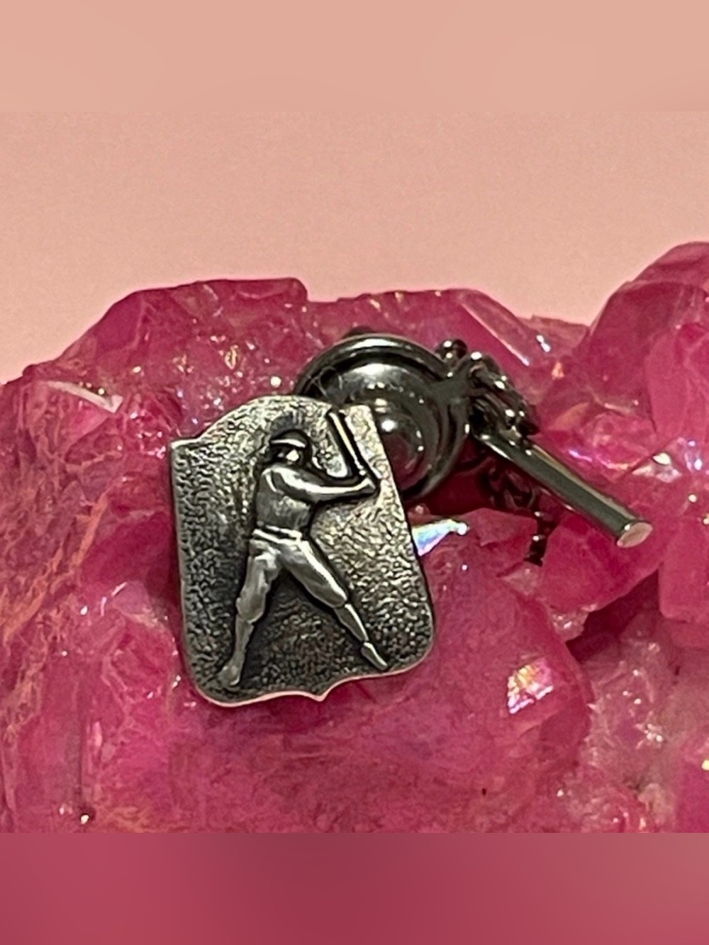 Vintage Sterling Silver Baseball Tie Tack Lapel Pin #7813 💎